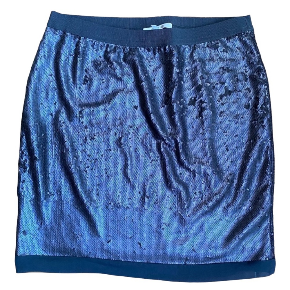 THREE DOTS Women’s Sequined Elastic Waist Stretchy Mini Skirt in Black Sz XS